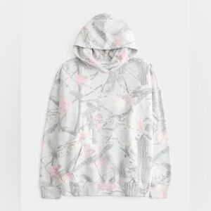 Hollister Women's Oversized Camo Grey and Pink Hoodie